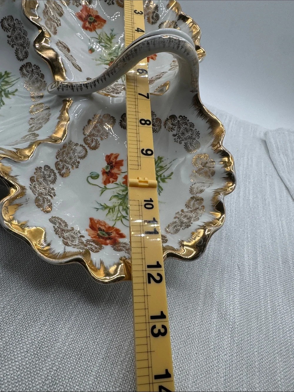Victoria Carlsbad Divided Serving Dish Handle orange flowers Gold Trim scalloped